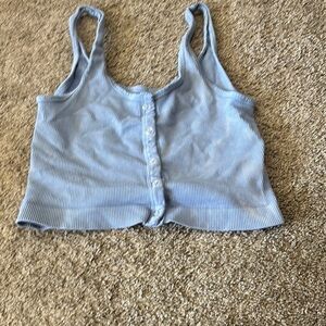 Blue Ribbed Button-Up Crop Top